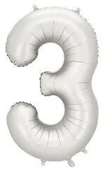 Partydeco Számos lufi 34" 86cm óriás matt Ezüst szám, számjegy 3-as (LUFI833544)