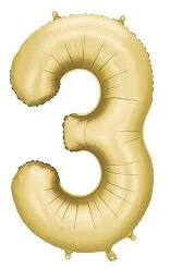 Partydeco Számos lufi 34" 86cm óriás matt Arany szám, számjegy 3-es (LUFI698844)