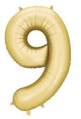 Partydeco Számos lufi 34" 86cm óriás matt Arany szám, számjegy 9-es (LUFI254165)