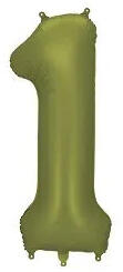 Partydeco Számos lufi 34" 86cm óriás olivazöld szám, számjegy 1-es (LUFI537982)