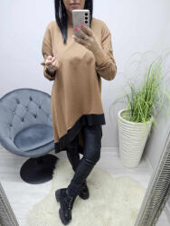 Norafashion Csinos hátul hosszabb alján műbőrbetétes tunika (barna) (536794)