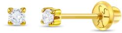 Bebe Gold Cercei din Aur 14K pentru Copii, model Clasic cu Piatra CZ Transparenta 4 mm montata in 4 Gherute, inchidere cu Filet si Protectie