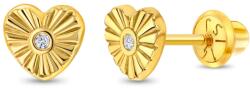 Bebe Gold Cercei din Aur 14K pentru Copii, model Inima cu Razele Soarelui si Piatra CZ Transparenta, inchidere cu Filet si Protectie