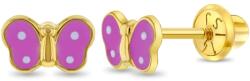 Bebe Gold Cercei din Aur 14K pentru Copii, model Fluturas cu Email Roz si Alb, inchidere cu Filet si Protectie