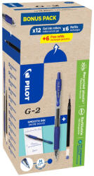 Pilot Zseléstoll 0, 7mm, nyomógombos Pilot G-2, 12 toll +12 betét, írásszín kék (57120) - irodaszerpiac