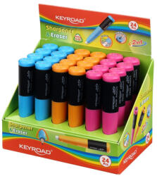 Keyroad Hegyező 1 lyukú radírral 24 db/display Keyroad 2 in 1 vegyes színek (38389) - irodaszerpiac