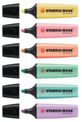 STABILO Szövegkiemelő készlet 2-5mm, vágott hegyű STABILO Boss original Pastel, 6 klf. szín (42409) - irodaszerpiac