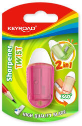 Keyroad Hegyező, 1 lyukú, radírral, 1 db/bliszter, Keyroad Twist, vegyes színek (54332) - irodaszerpiac