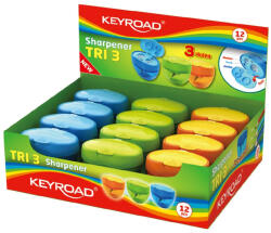 Keyroad Hegyező 3 lyukú tartályos, fedeles 12 db/display Keyroad Tris vegyes színek (38423) - irodaszerpiac