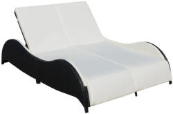 vidaXL Kétszemélyes polyrattan napozóágy párnával fekete (41977)