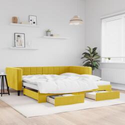 vidaXL sárga kihúzható bársony heverő fiókkal 100 x 200 cm (3196751)