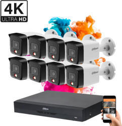 DAHUA 8 biztonsági kamerás IP kamera rendszer 8MP színes éjszakai képpel