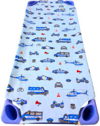  Vízhatlan Gumifüles Gyermek mintás Lepedő Pamut - Pur anyagból / Kék alapon Rendőrjárművek