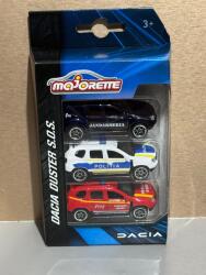 Majorette Machete auto set 3 buc Dacia Duster facelift cu noul Logo, Jandarmeria Politia Pompieri scala 1/64 Majorette1/43 (31917)