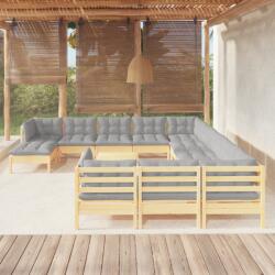 vidaXL Set mobilier de grădină cu perne, 13 piese, gri, lemn de pin (3097072)