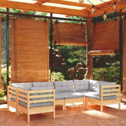 vidaXL Set mobilier de grădină cu perne, 6 piese, gri, lemn masiv pin (3097294)