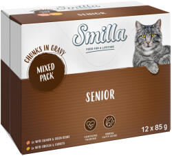 Smilla 12x85g Smilla Senior falatok zöldséggel szószban csirke & sárgarépa nedves macskatáp