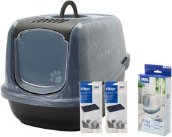 SAVIC Induló szett: Savic Nestor Jumbo Marble macska WC, Antracit-fehér márvány+2db extra szűrő+6db Bag it up alomalátét