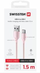 SWISSTEN Adatkábel Textile Ii Usb / Usb-c 1, 5 M Rózsaszínű (71521311)