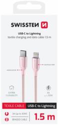 SWISSTEN Cablu De Date Textile Ii Usb-c / Lightning 1, 5 M Roz (71529205)