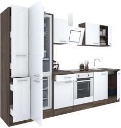 Leziter Yorki 300 konyhablokk yorki tölgy korpusz, selyemfényű fehér front alsó sütős elemmel alulfagyasztós hűtős szekrénnyel (L300YFH-SUT-AF)