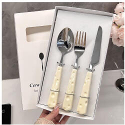 Flippy Set Tacamuri, Flippy, 3 Piese, Lingura Furculita Cutit, Stil Italian, Manere Plastic, Inox, Auriu (teo-131618) Tacam