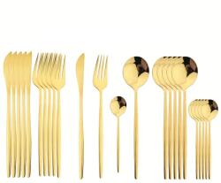 Cheffinger Set tacamuri din inox 24 de piese 6 cutite de cina 6 furculite de cina 6 linguri de cina 6 lingurite GOLD (CF-22127) Tacam