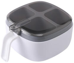 Flippy Recipient pentru condimente Flippy, 4 casute, potrivit pentru sare, cimbru, piper, condimente, 4 lingurite din plastic, capac din plastic, maner, 14x14x8 cm, alb (teo-125248) Solnita condimente