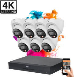 DAHUA 7 dome biztonsági kamerás IP kamera rendszer 8MP színes éjszakai képpel