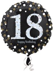 Fólia lufi hologramos Happy Birthday 18. évszám fekete 45 cm (M119221)