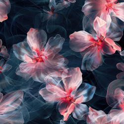 Takoy Organza matt rózsaszín áttetsző virágok fekete alapon