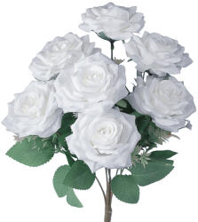  Rózsa selyemvirág csokor, 7 ágú, 41cm magas - Fehér (AF163-06)