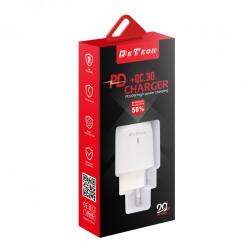  Мрежово зарядно устройство DeTech DE-31 20W, 1 x Type-C F, 1 x USB F (Мрежово зарядно устройство DeTech DE-31)