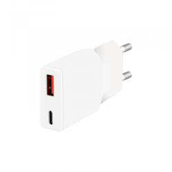 LogiLink Dual-USB-C GaN töltő, 1x USB-C (PD), 1x USB-A (QC), 30 W, fehér (PA0348) - aqua