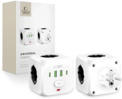 Tech-protect 131110 Fali 3 aljzat 2x USB-A 2x USB-C fehér kapcsolós (131110)