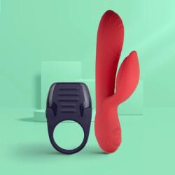 Rocks-Off Set Love Me Vibrator si Inel, 10 Moduri Vibratii, Silicon, USB, Rosu/Negru Vibrator