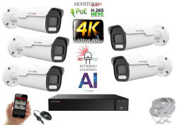 Monitorrs Security - AI Hybrid Light IP Park kamerarendszer 5 kamerával 8 Mpix - 6070k5
