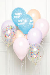Happy Birthday Pastel léggömb, lufi 10 db-os szett 11 inch (27, 5cm) (DPA9907425)