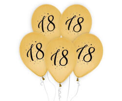  Arany Happy Birthday 18 Gold léggömb, lufi 5 db-os 12 inch (30cm) (MLG171853)