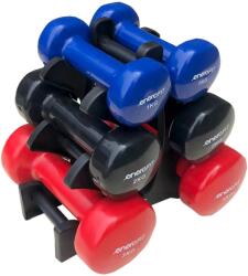 ENERO FIT Set 6 gantere cauciucate Enero Fit, 12kg, maner ergonomic, suport inclus, multicolor