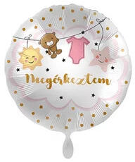  45cm Megérkeztem feliratos rózsaszín fólia lufi - vegyesbolt