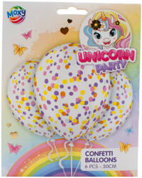  Unikornis konfettis lufi, 30 cm, 6 db - vegyesbolt