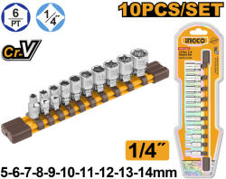 INGCO Dugókulcs készlet 10 részes 1/4" 5-14 mm CrV (HKTS14103)