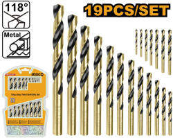 INGCO Csigafúró készlet 19 részes 1-10 mm HSS hengeres (AKDB9190)