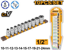 INGCO Dugókulcs készlet 10 részes 1/2" 10-24 mm CrV (HKTS12103)