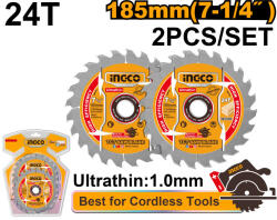 INGCO Fűrésztárcsa fához 185 x 20 x 1, 0 mm / 24T (2 db) (TSB1853)
