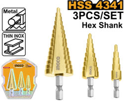 INGCO Lépcsős fúró készlet 3 részes 4-32 mm HSS (AKSDS80402)