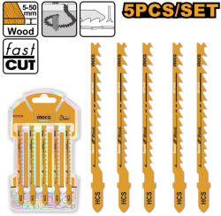 INGCO Dekopírfűrészlap fára 100/74 mm 6 TPI íves vágás HCS (5 db) (JBT244D)