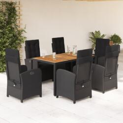 vidaXL 7 részes fekete polyrattan kerti étkezőgarnitúra párnával (3212477)