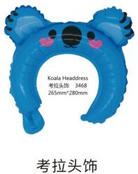 Flippy Balon din Folie Metalizata, Flippy, Tip Coronita cu Urechi, Model Koala, Ambalaj Individual, Pai Inclus, Umflare cu Aer sau Heliu, 26.5 x 28 cm, Albastru (teo-134283)